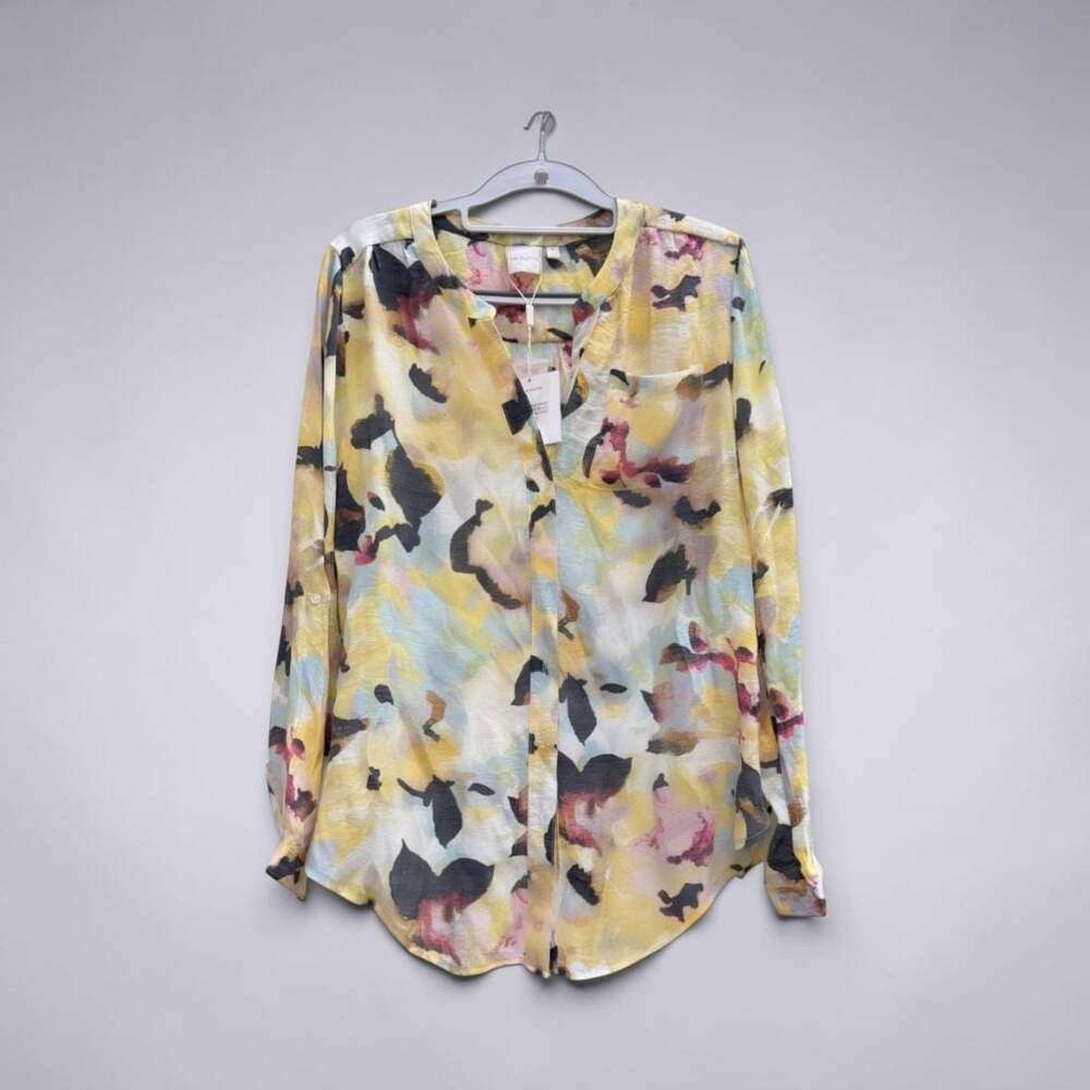 NWT Zac & Rachel Women's Size M Yellow Multi Abstract Print Button Down Shirt